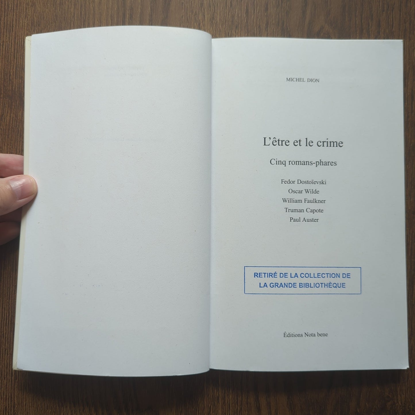 L'être et le crime - Cinq romans-phares