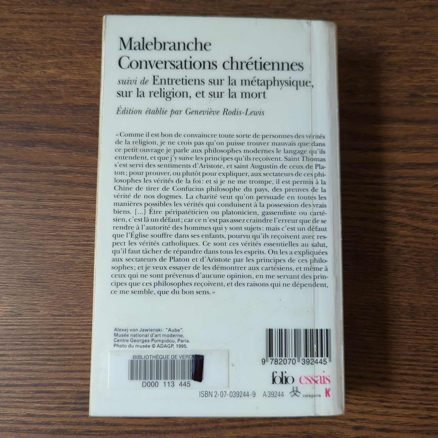 Conversations chrétiennes, suivi de Entretiens sur la métaphysique, sur la religion, et sur la mort