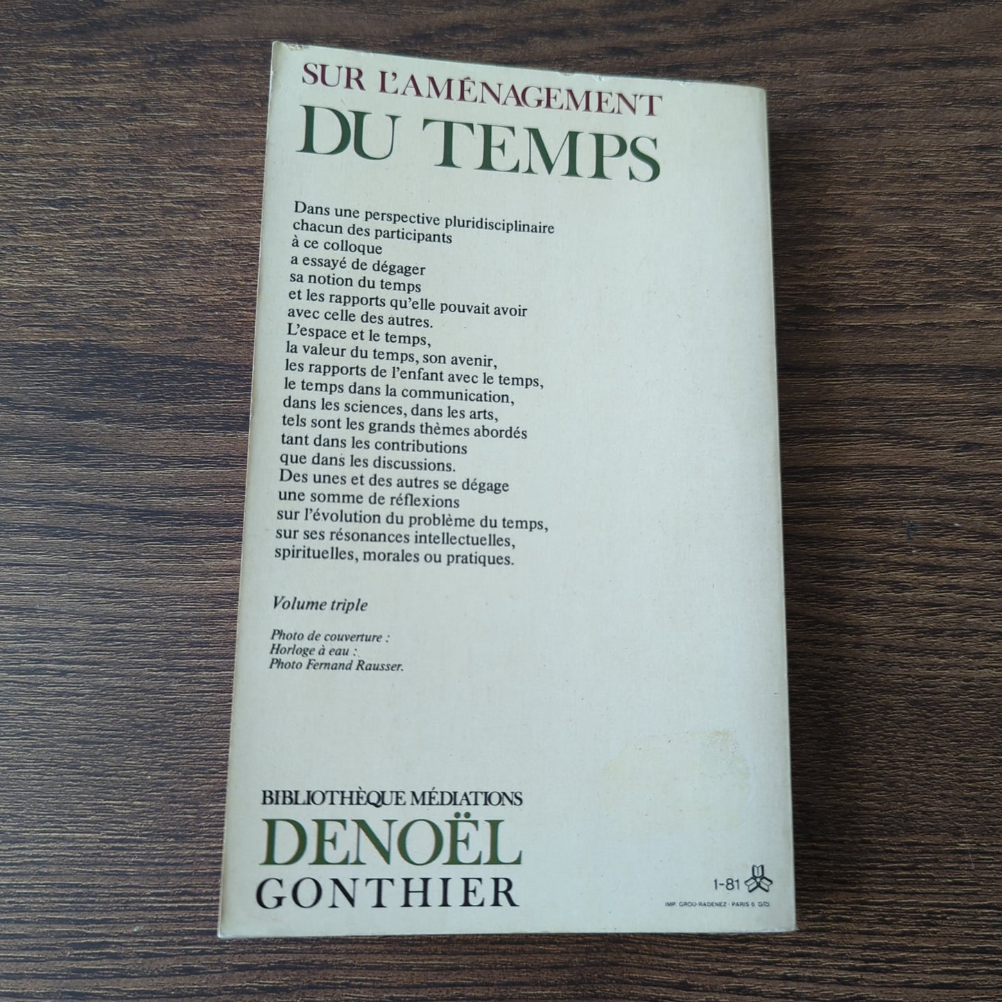 Sur l'aménagement du temps - Essais de chronogénie