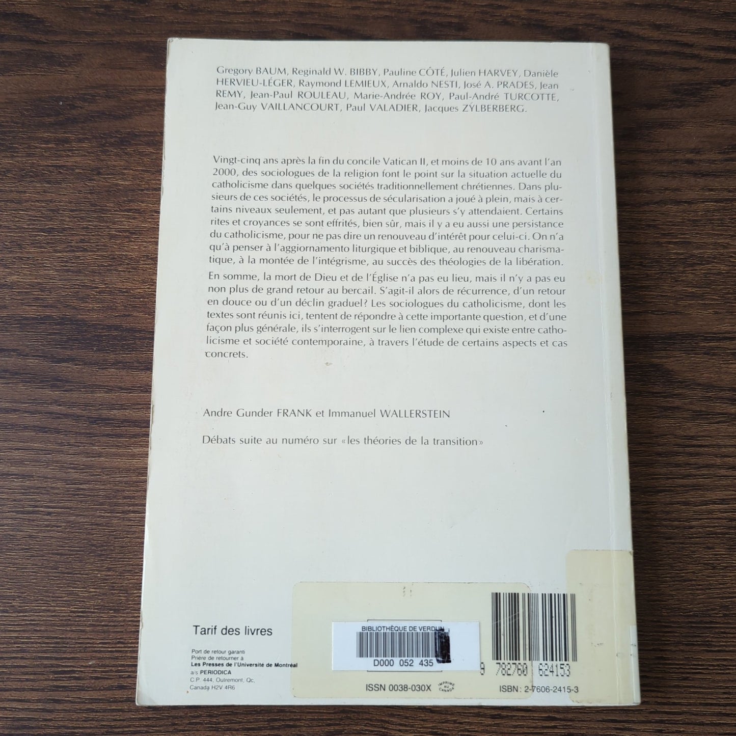 Sociologie et sociétés - Catholicisme et société contemporaine - Vol. XXII, N.2, Octobre 1990